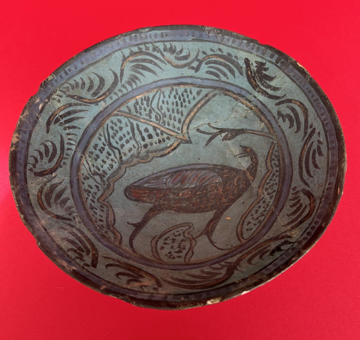 Blue Ceramic Cup Decorated With Nishapour Iran Bird 12th Century.