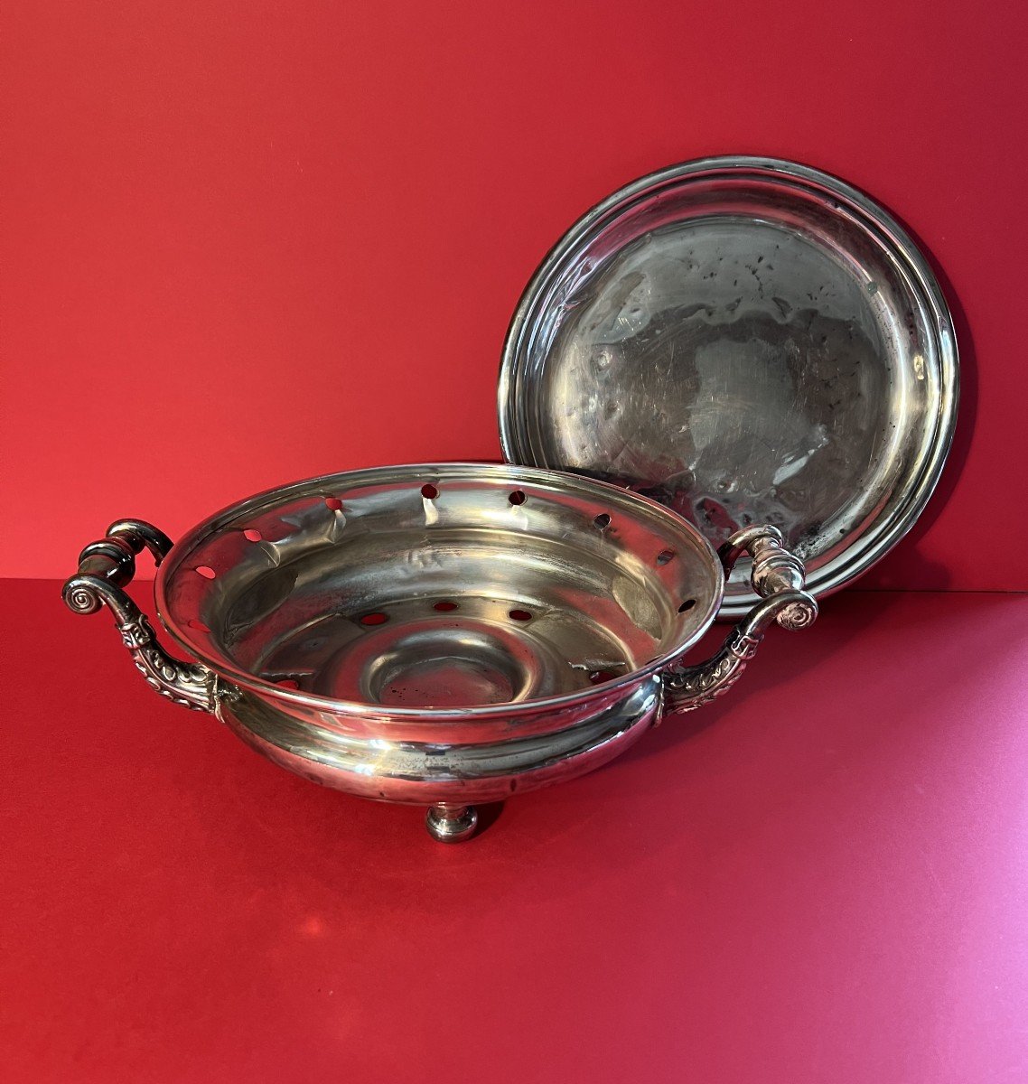 19th Century Silver Metal Dish Warmer.-photo-2