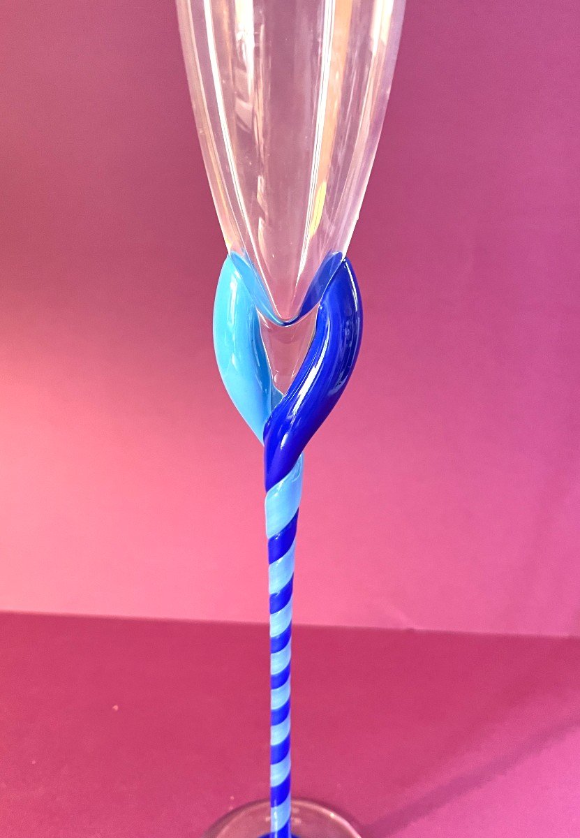 Champagne Flute Glass Model “blaue Spiralen” By Rosenthal 1990/99-photo-2