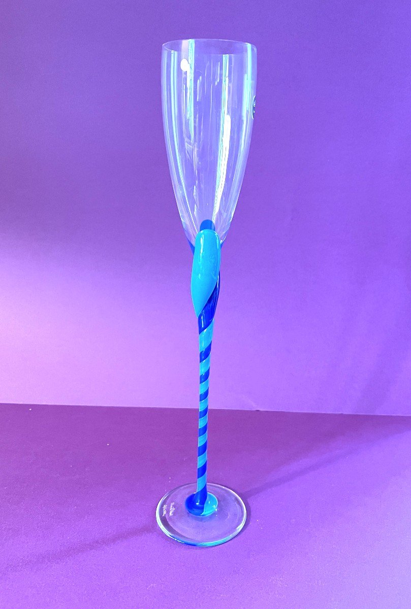 Champagne Flute Glass Model “blaue Spiralen” By Rosenthal 1990/99-photo-1