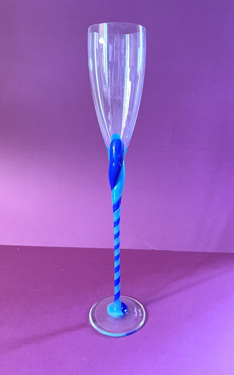 Champagne Flute Glass Model “blaue Spiralen” By Rosenthal 1990/99-photo-2