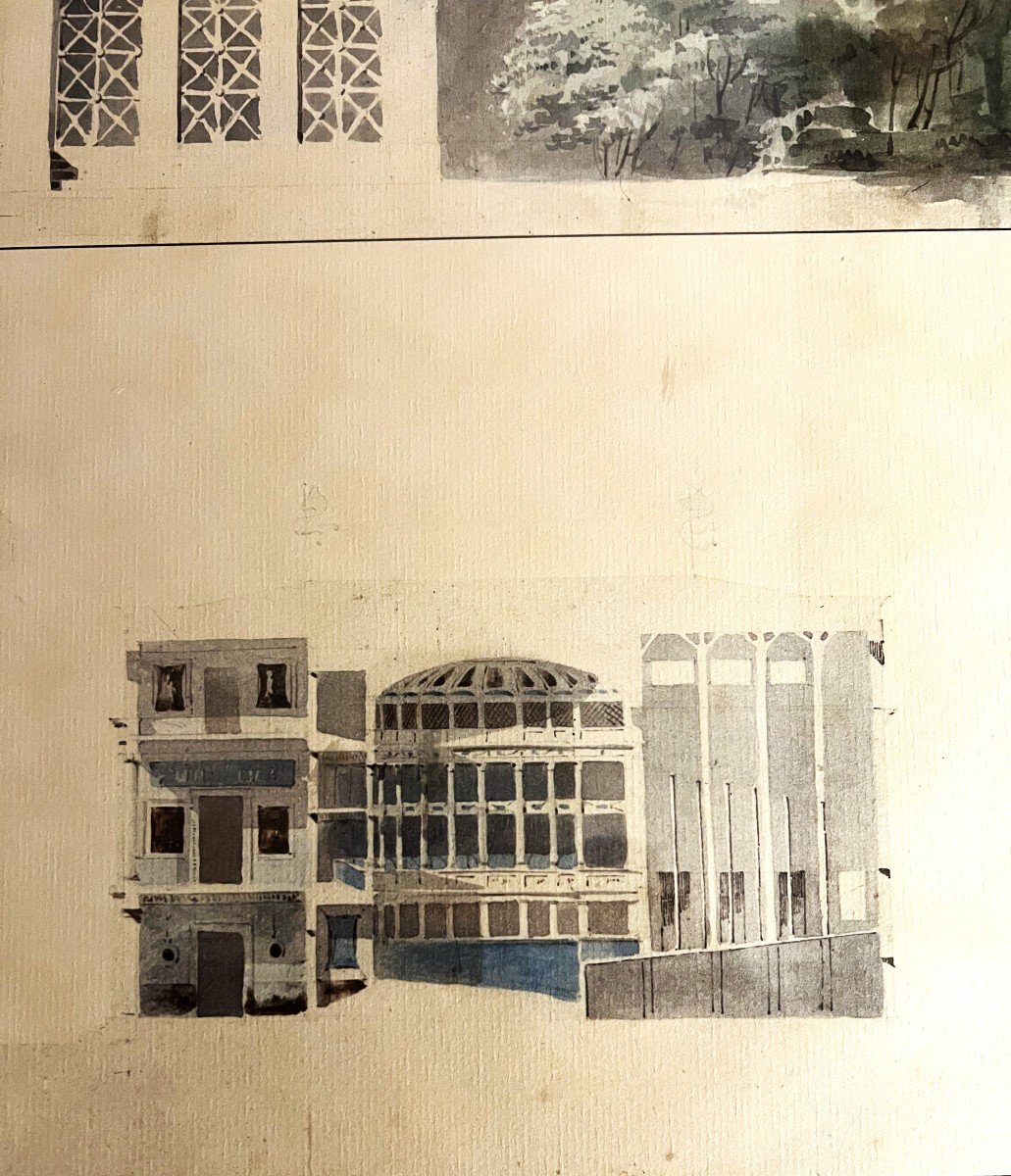 Watercolor Architectural Project For A Forum Theater By Louis Duc (1802-1879).-photo-4