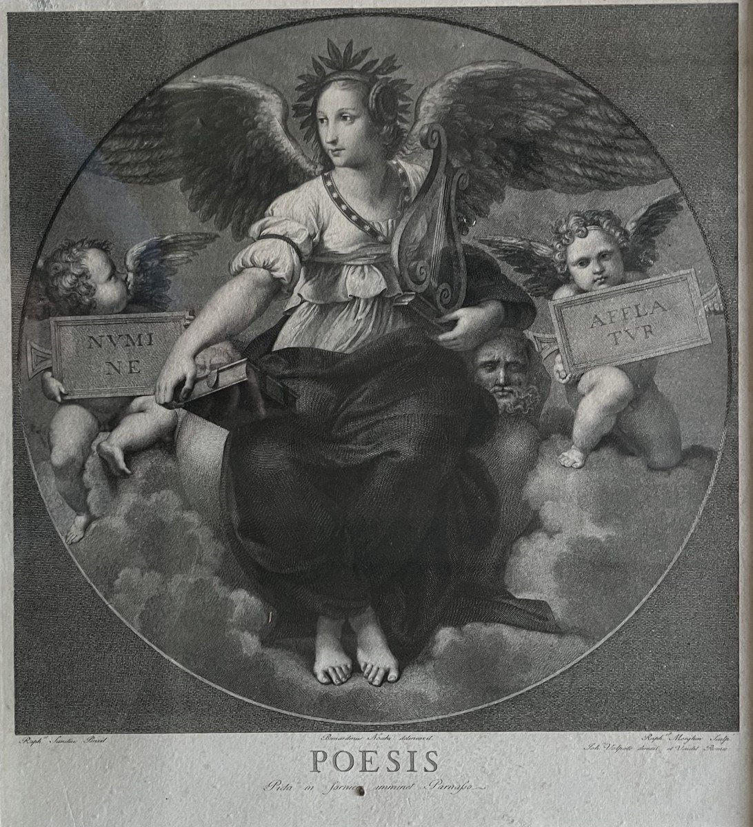 Engraving Representing "poetry" Surrounded By 2 Cherubs.-photo-2