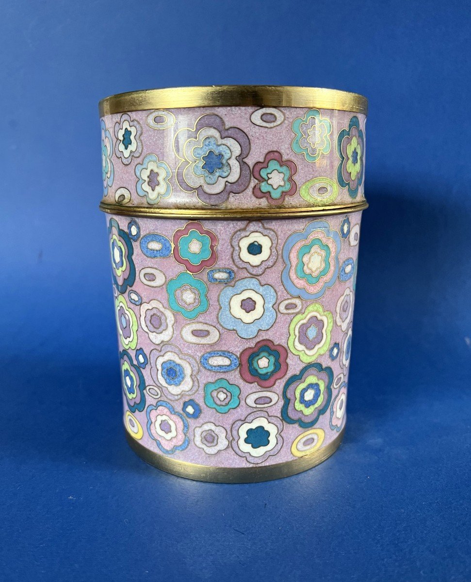 Cylindrical Cloisonné Tea Box, By Fabienne Jouvin