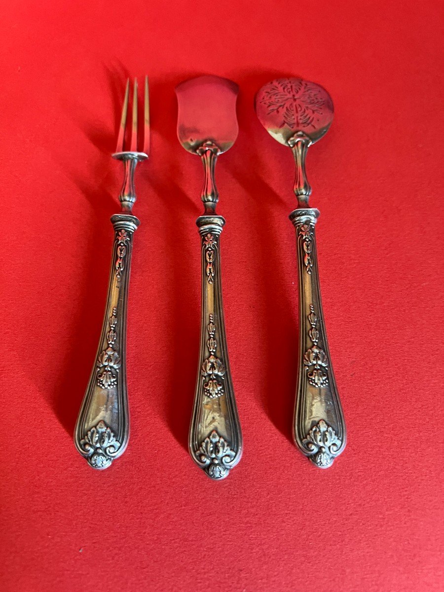 3-piece Cutlery Service In Solid Silver 19th Century.-photo-2