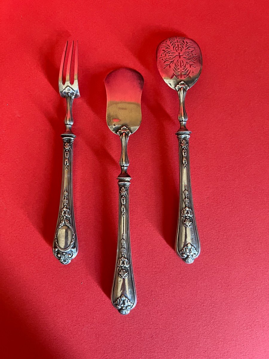 3-piece Cutlery Service In Solid Silver 19th Century.-photo-3