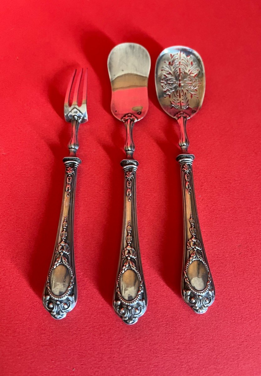 3-piece Cutlery Service In Solid Silver 19th Century.-photo-1