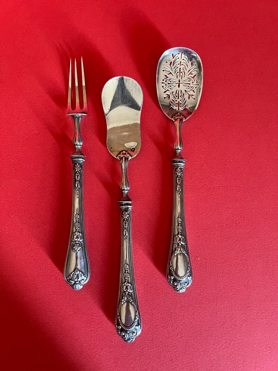 3-piece Cutlery Service In Solid Silver 19th Century.