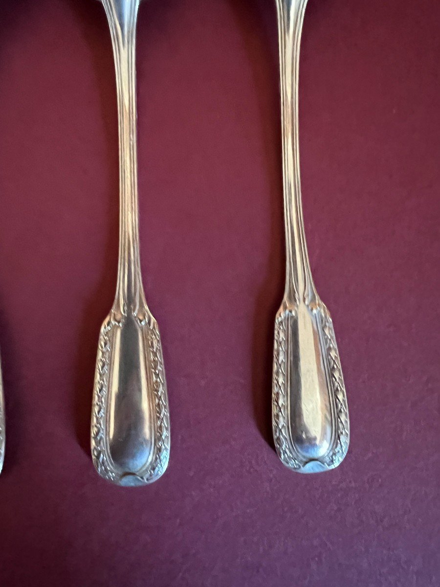 Set Of 12 Silver Teaspoons And Sugar Tongs In Its Original Box. -photo-4