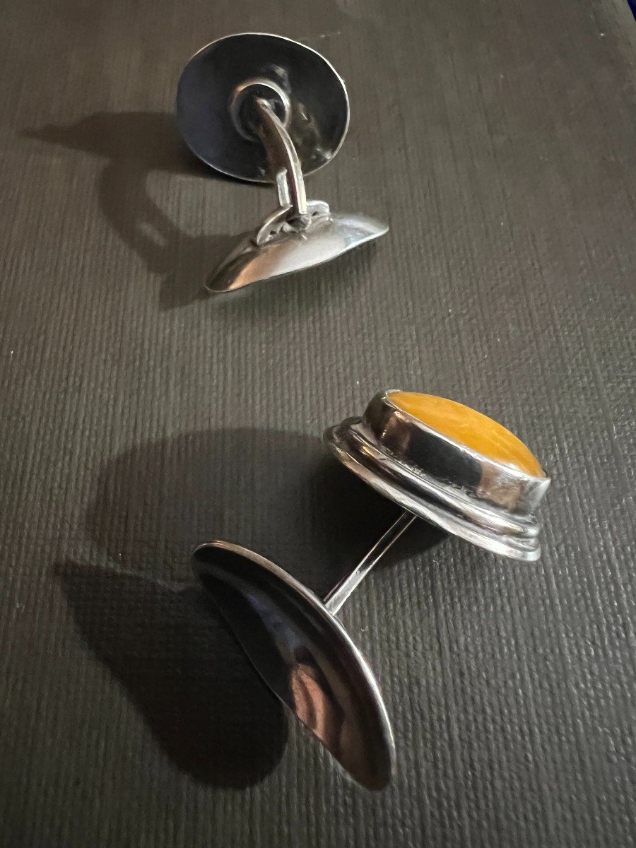 Silver And Amber Cufflinks From The 50s/60s-photo-2