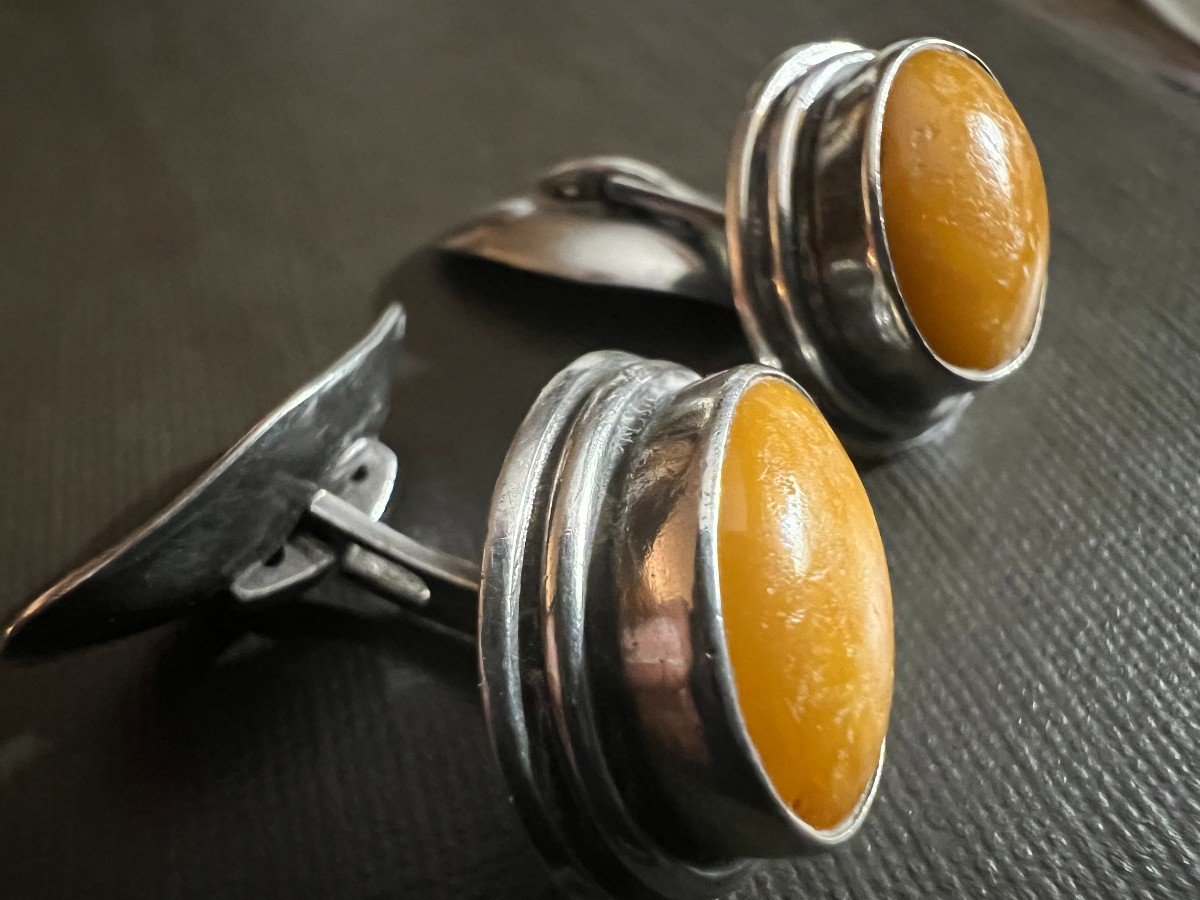 Silver And Amber Cufflinks From The 50s/60s