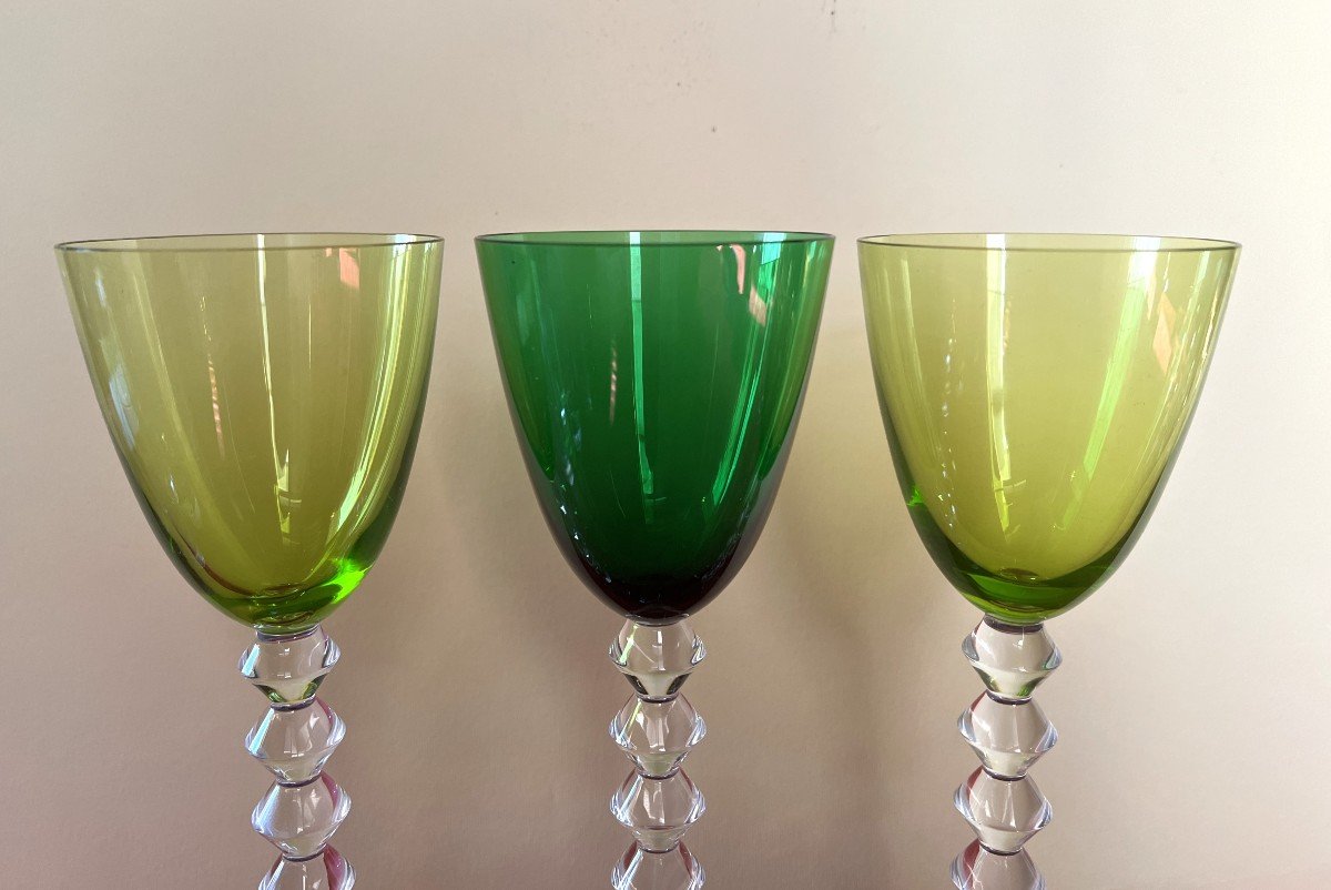 3 Baccarat Glasses 2 Shades Of Green - Vega Model.-photo-4