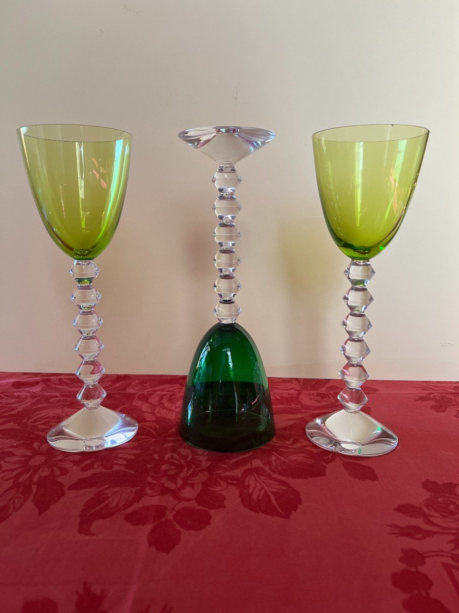 3 Baccarat Glasses 2 Shades Of Green - Vega Model.-photo-3