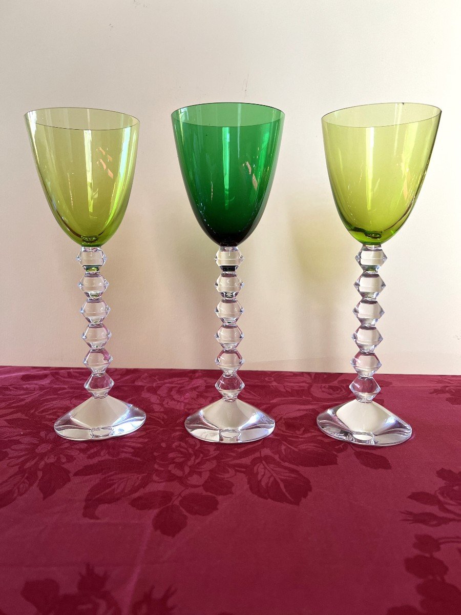 3 Baccarat Glasses 2 Shades Of Green - Vega Model.