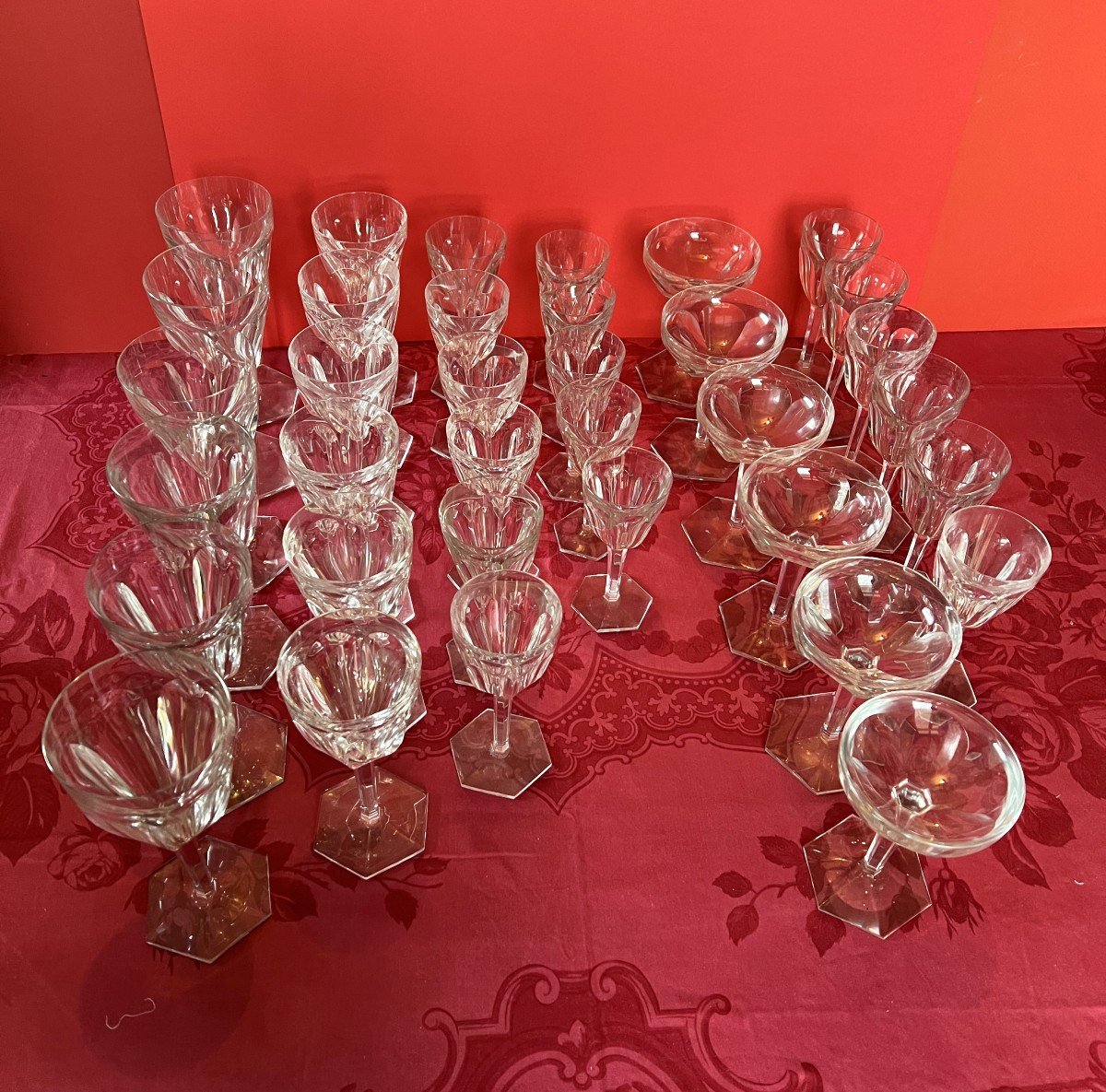 Glassware Set (35) + A Baccarat Carafe Compiégne Model.-photo-5