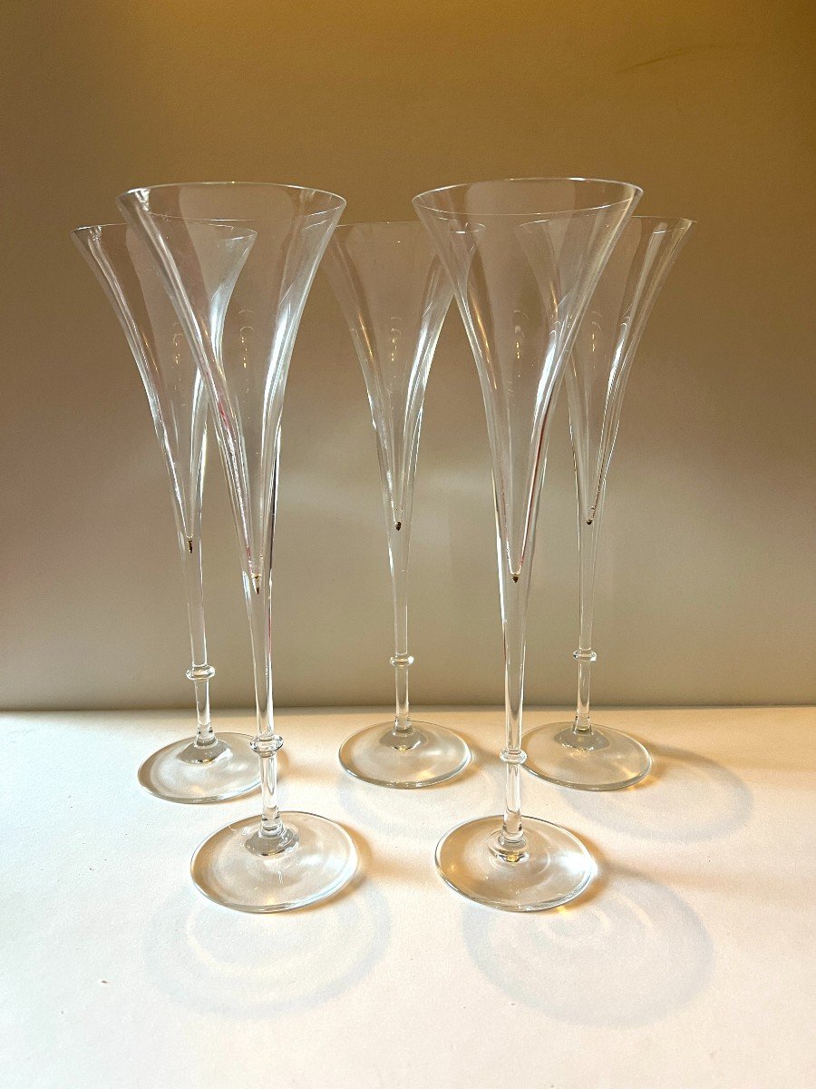 5 Rosenthal Crystal Conical Champagne Flutes.-photo-3