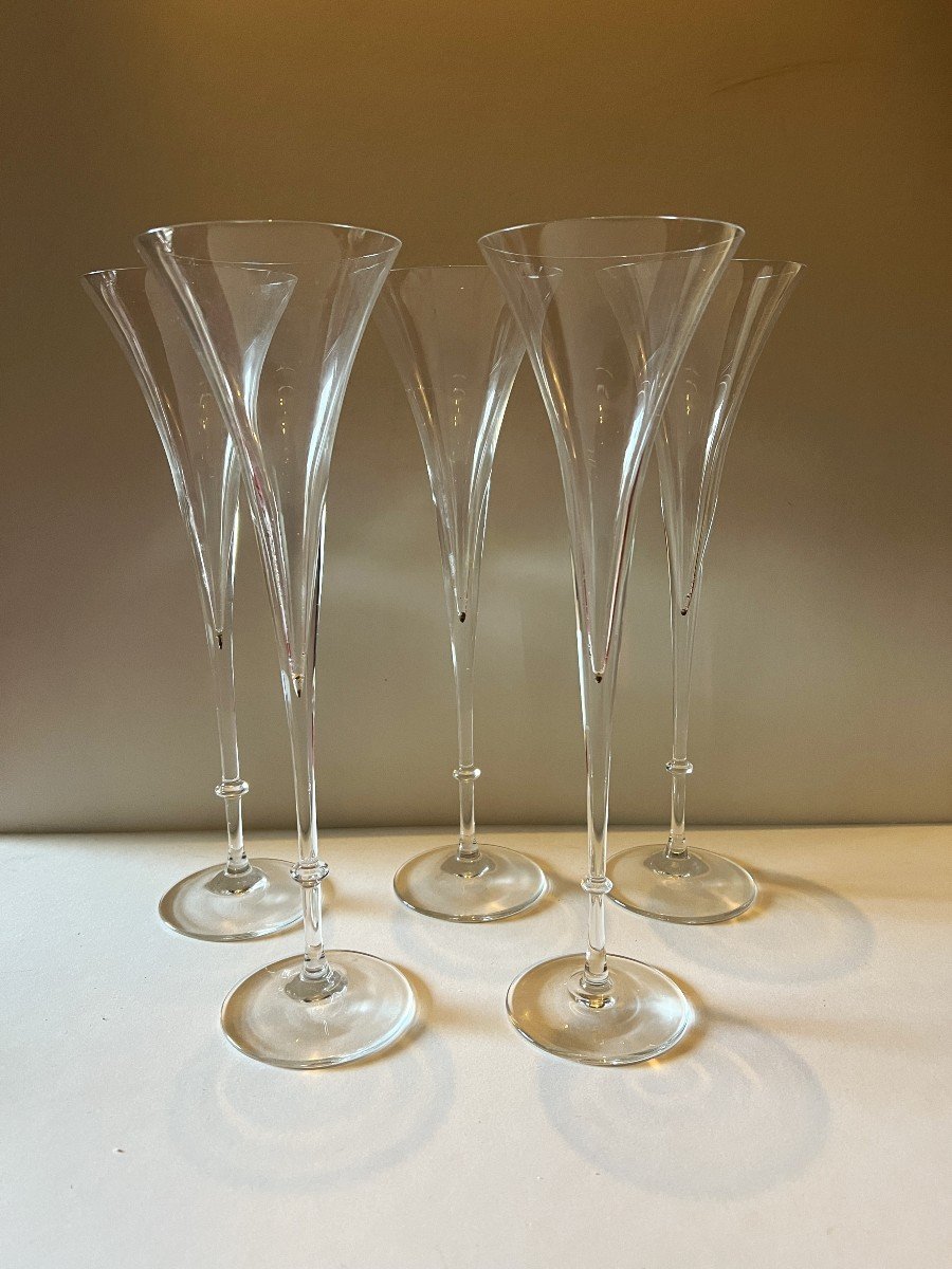 5 Rosenthal Crystal Conical Champagne Flutes.