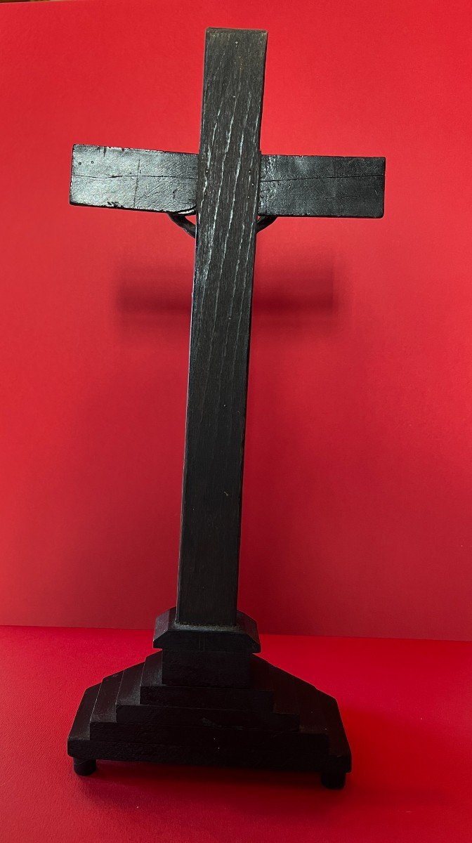 Christ On The Cross, Blackened Wood And Silvered Bronze. 19th Century.-photo-2