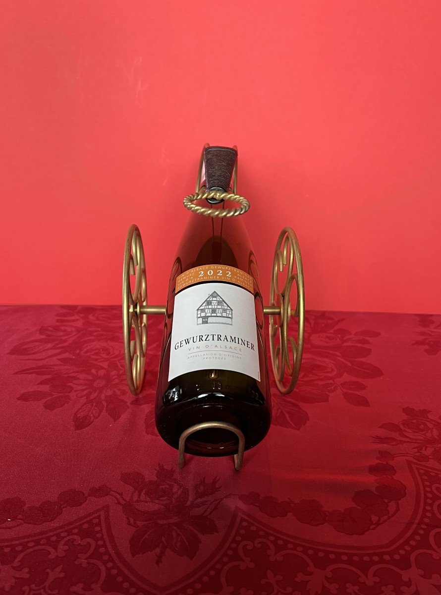 Wine Bottle Holder, Golden Stall Trolley Style, Handle Covered In Scoubidou.-photo-4