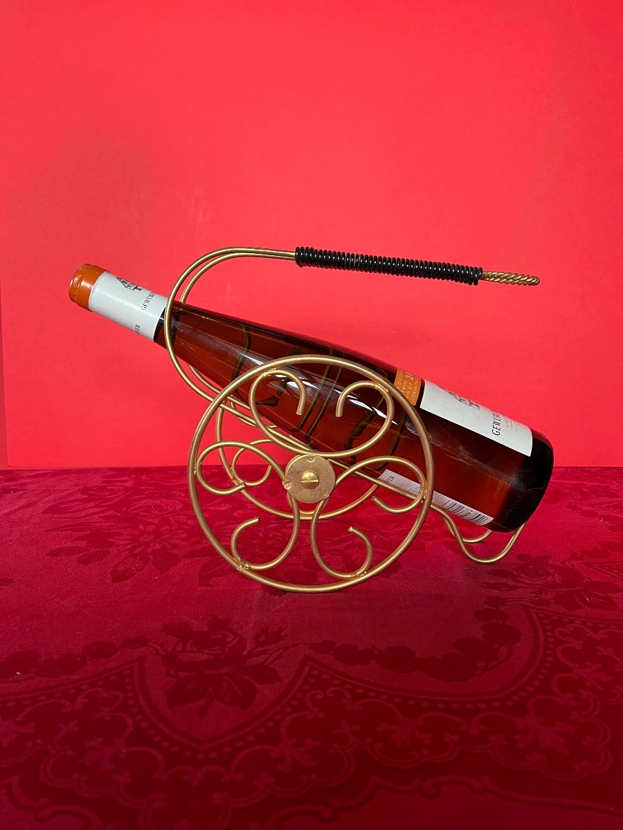 Wine Bottle Holder, Golden Stall Trolley Style, Handle Covered In Scoubidou.