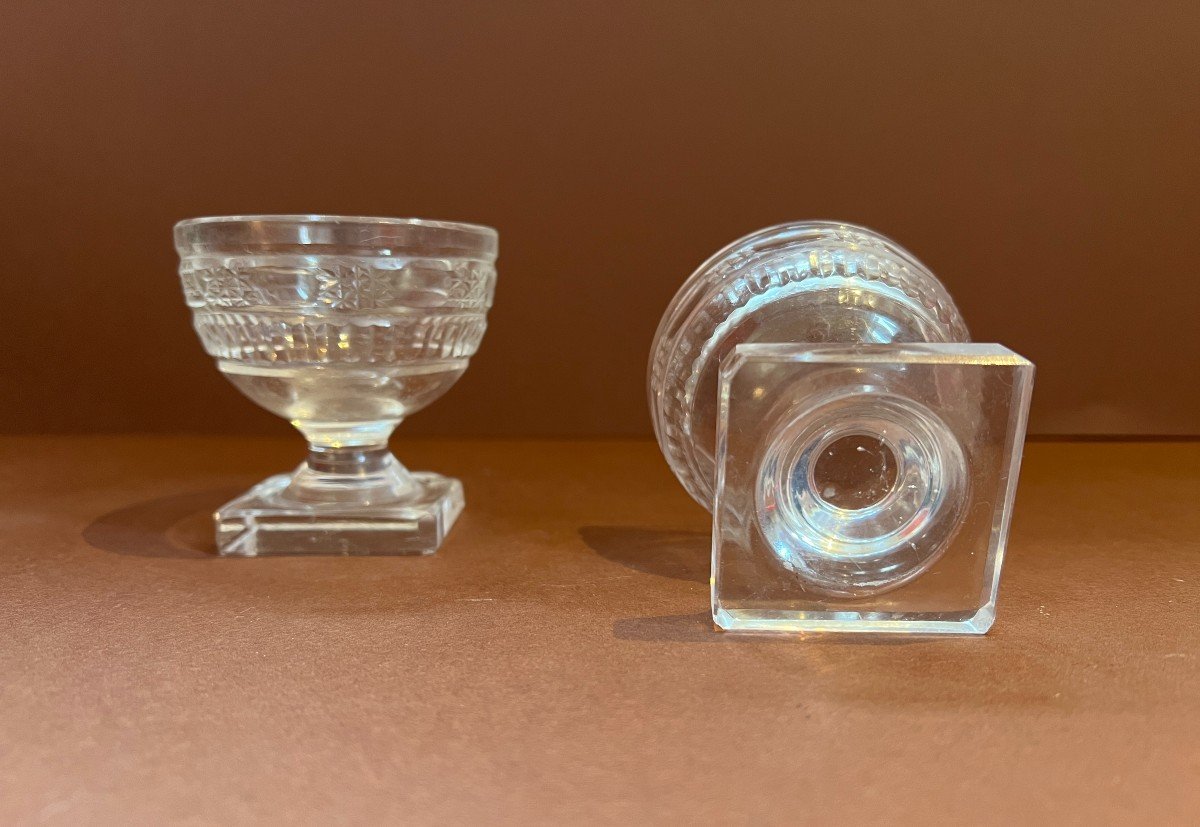 Pair Of 18th Century Irish Georgian Cut Glass Salt And Pepper Shakers In The Waterford Style-photo-3