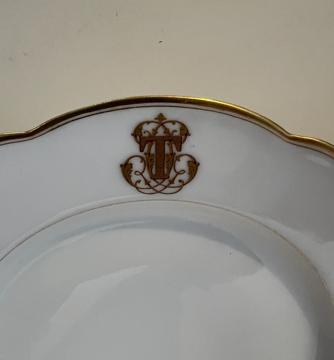 Paris Porcelain Plate From The Early 19th Century, Monogrammed T From The Lefévre Paris Factory.-photo-2