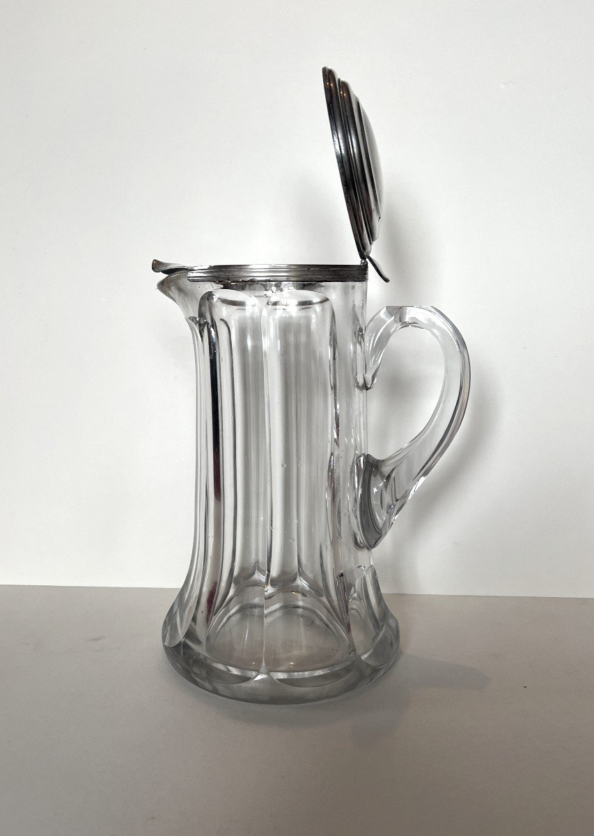 Large Baccarat Jug With Solid Silver Lid, Talleyrand Model, Late 19th-early 20th Century.-photo-2