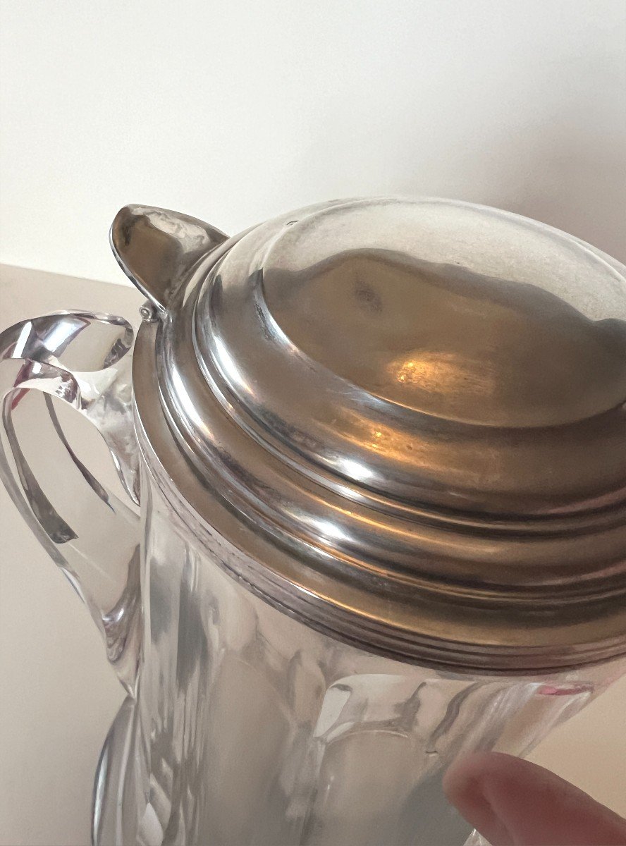 Large Baccarat Jug With Solid Silver Lid, Talleyrand Model, Late 19th-early 20th Century.-photo-2