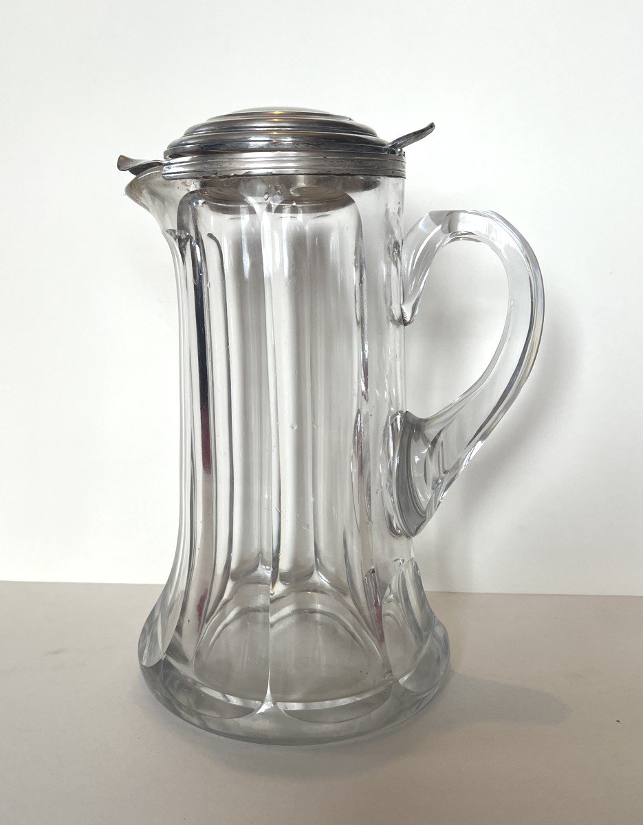 Large Baccarat Jug With Solid Silver Lid, Talleyrand Model, Late 19th-early 20th Century.