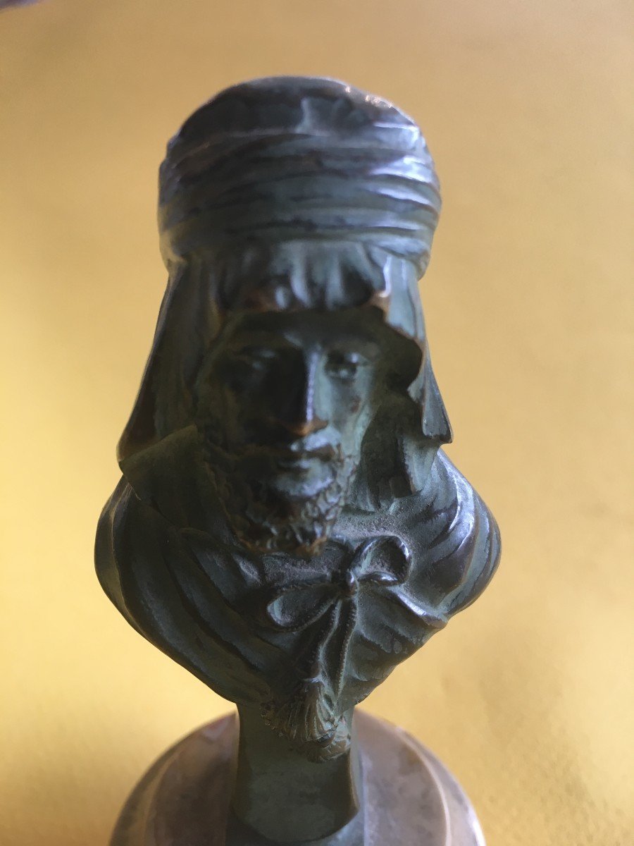 Bronze Bust Green Patina Of An Arab By Alexandre Caron-photo-1