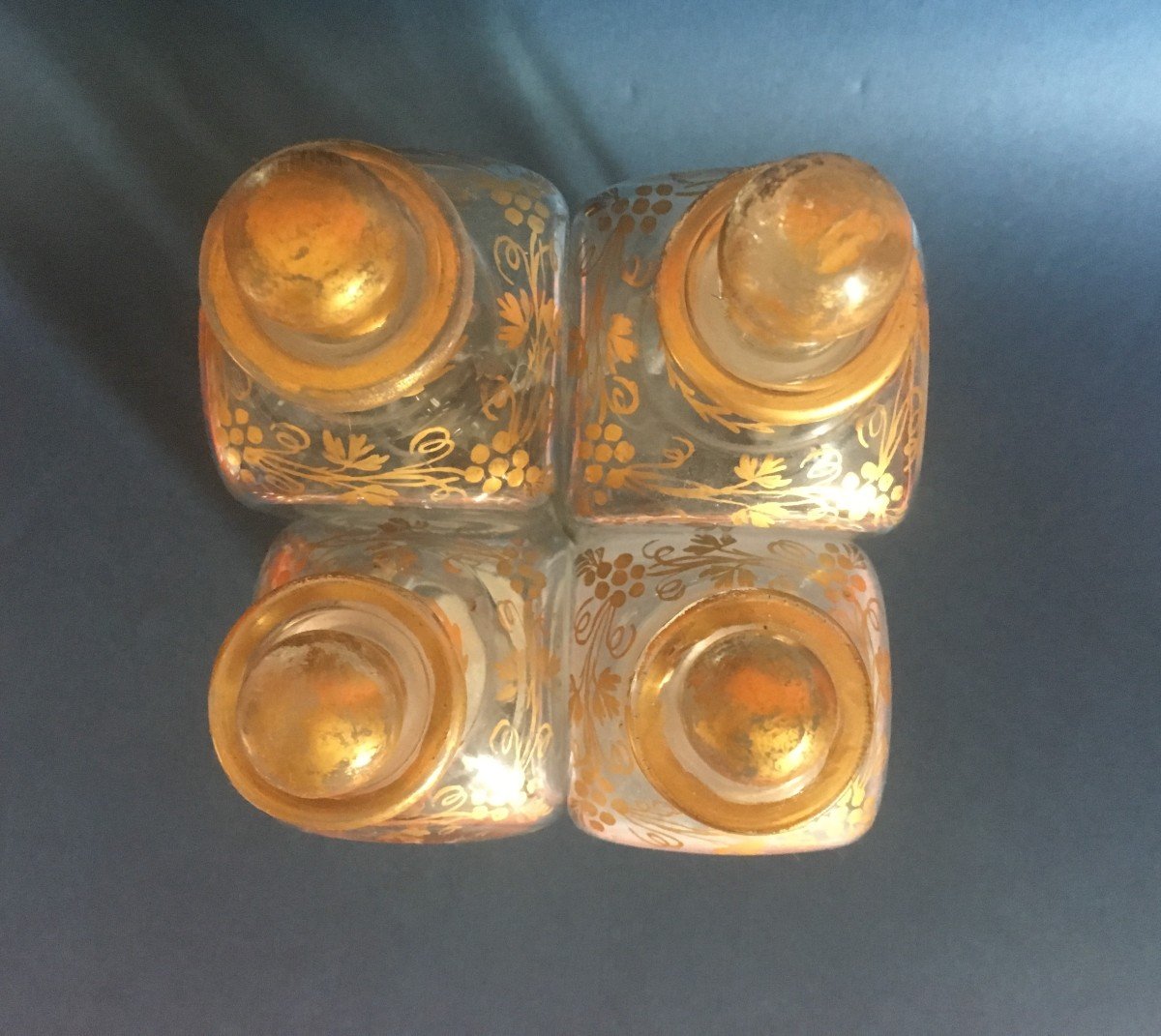 4 Square Base Bottles XIX Ith Century With Golden Decor-photo-2