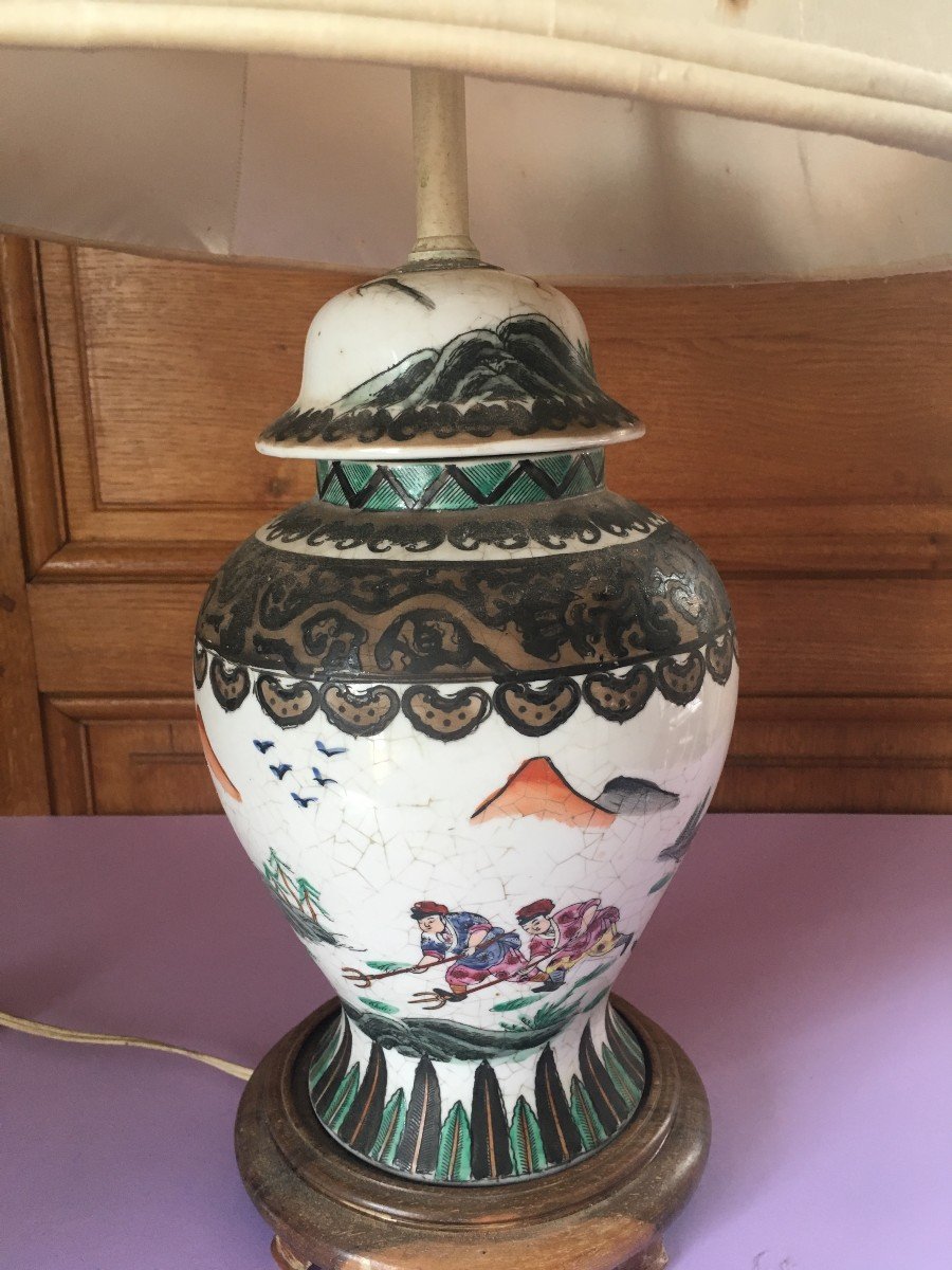 Polychrome Chinese Potiche XIX Ith Century Transformed In Lamp.-photo-4