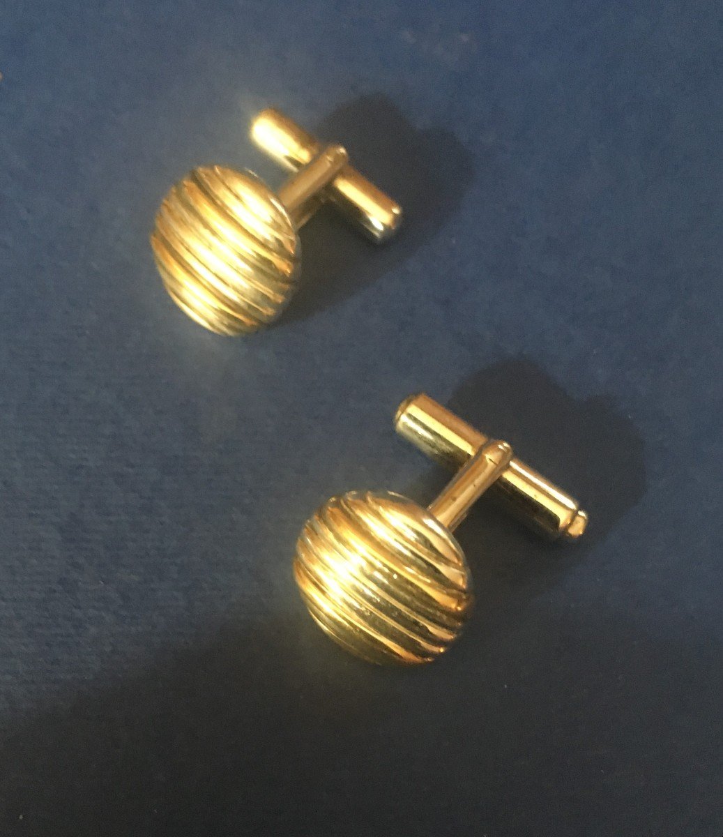 Silver And Gold Ribbed Cufflinks Signed Christian Dior-photo-2