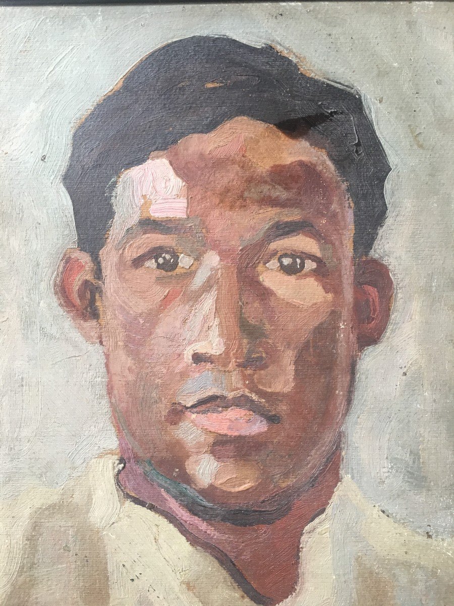 Portrait d'Un Jeune Tunisien   Huile Sur Carton Signé Abel Guillot 1930