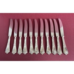 11 Dessert Knives Silver Handle Louis XV Style