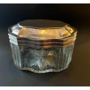 Biscuit Box Silver Lid Napoleon III Period And Engraved Crystal