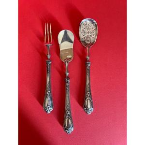 3-piece Cutlery Service In Solid Silver 19th Century.