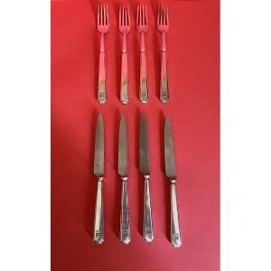 4 Pairs Of Knife/fork For Dessert Or Cheese In Silver Metal From The Shipping Company