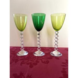 3 Baccarat Glasses 2 Shades Of Green - Vega Model.