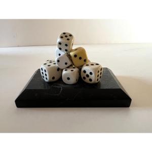 "player" Paperweight Made Up Of A Black Marble Base And Several Dice.