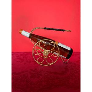 Wine Bottle Holder, Golden Stall Trolley Style, Handle Covered In Scoubidou.