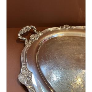 Large Late 19th Century Baroque Style Tray In Silver-plated Metal.