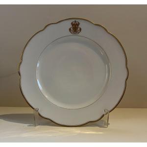 Paris Porcelain Plate From The Early 19th Century, Monogrammed T From The Lefévre Paris Factory.