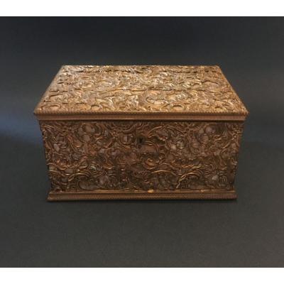 Rococo Style Box - Mother Of Pearl With Gilded Copper Scrolls.