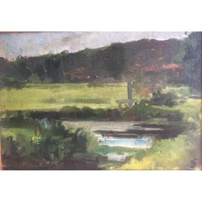 François Decorchemont Oil On Panel Landscape Of The Conche Valley 1903