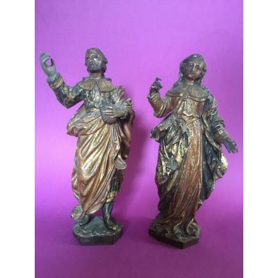 Pair Of Statuts  Of Saints. Spain Or Naples End Of XVII 