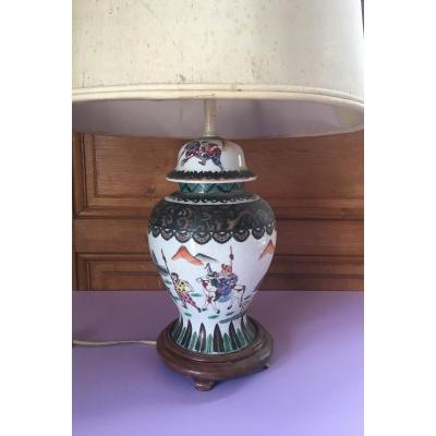 Potiche Chinoise Polychrome XIX Iéme Siècle Transformé En Lampe.