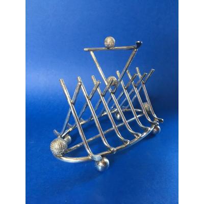 Toast Holder On The Theme Of Golf ... English Silver Metal