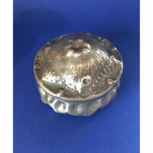 Box - Candy Box Stylized Lid In The Shape Of A Sea Urchin In Pewter 1900 Signed Ea Chanal