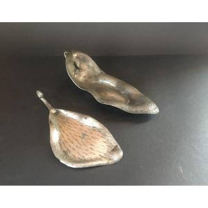 Leaf Shaped Tin Ashtrays (2). Signed E.a. Chanal